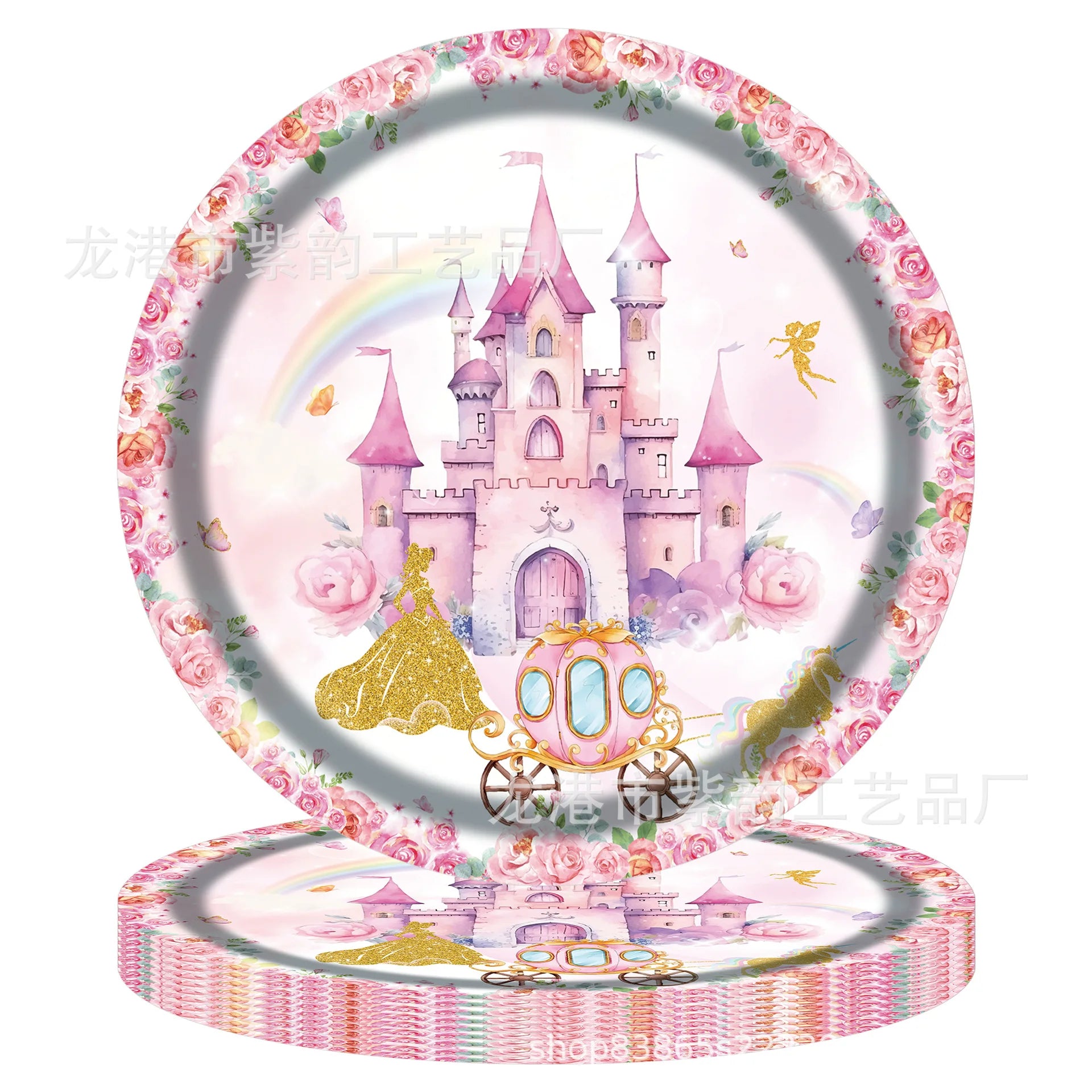 Pink Princess Castle Tableware Set Dessert Plates Cups tablecolth Balloon Banner Girls favorite Birthday Adult Wedding Decoratio