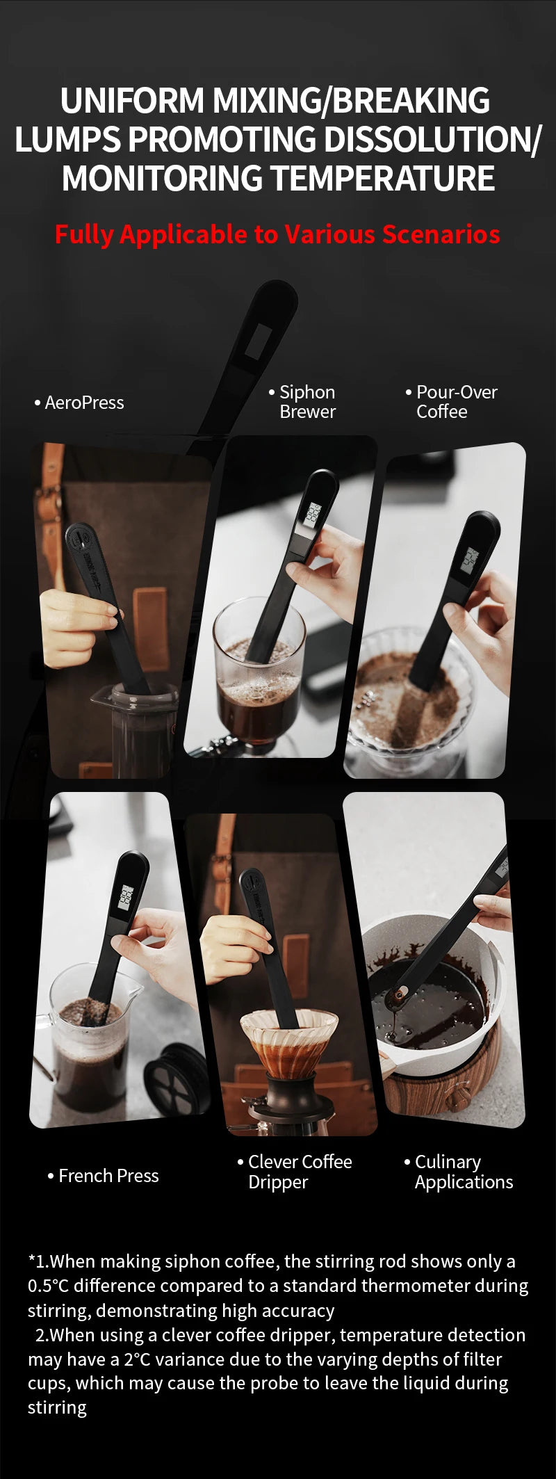 MHW-3BOMBER Wand Coffee Stirrer with Digital Thermometer Coffee Syphon Stir Stick for French Press Barista Coffee Accessories