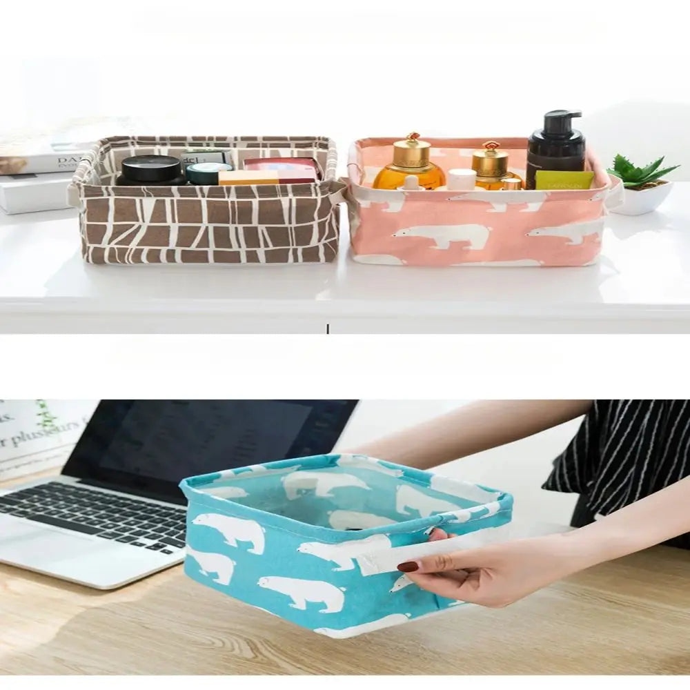 1pc Cotton Linen Fabric Waterproof Desktop Sundries Basket Storage Box Cosmetic Toy Organizer Underwear Socks Clothes Storagebag