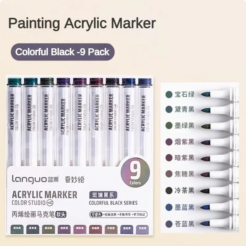 Languo 9/144 Colors Acrylic Paint Art Marker Pen DIY Painting Drawing Card Ceramic Stone Mug Glass Fabric Clothes Art Supplies