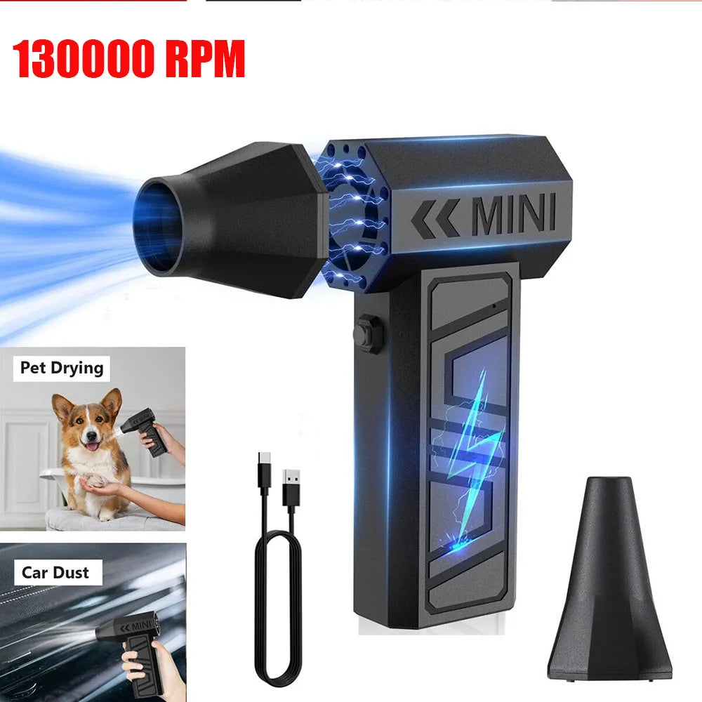 130000RPM Mini Fan Electric Air Duster Adjustable Wind Speed Portable Fan Violent Blower Rechargeable Car Cleaning