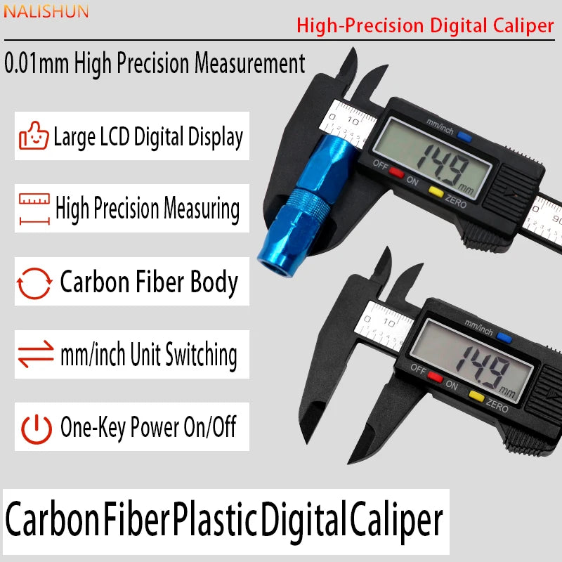 0-100mm/0-150mm Carbon Fiber Digital Caliper 0.01mm High Precision, Electronic Vernier Measuring Large LCD Screen Inch/mm