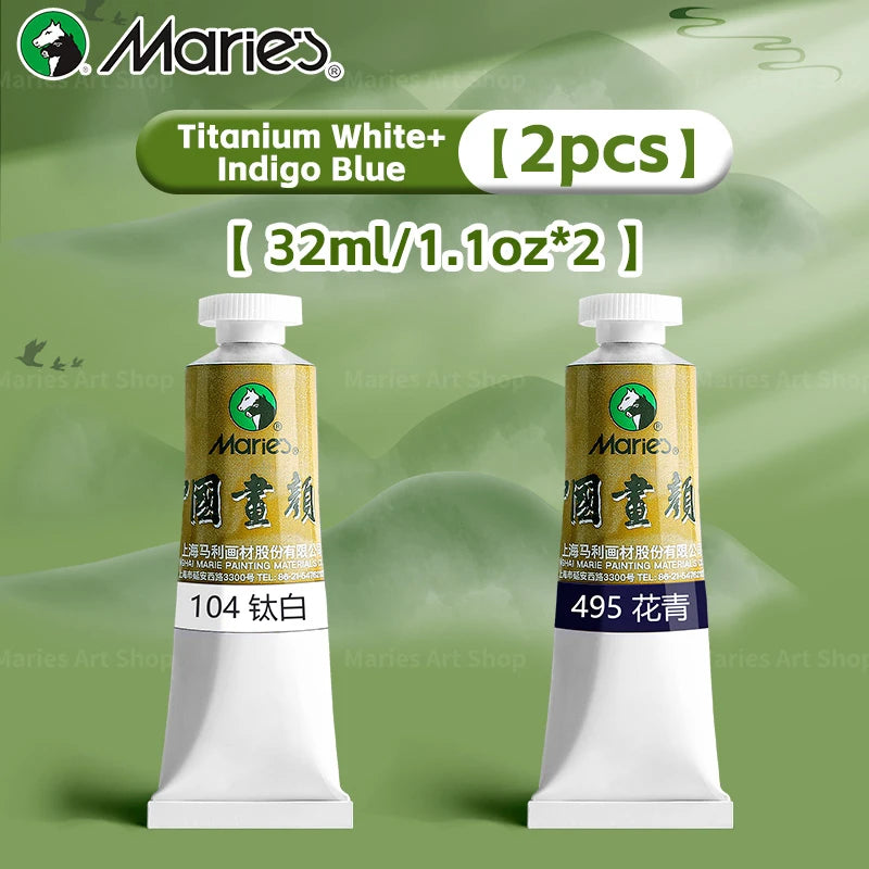 Marie's Chinese Painting Pigment Set,2pcs 32ml/1.13oz Tube,Watercolor Sumi Paint Kit for Drawing,Writing,Ink,Landscape for Adult