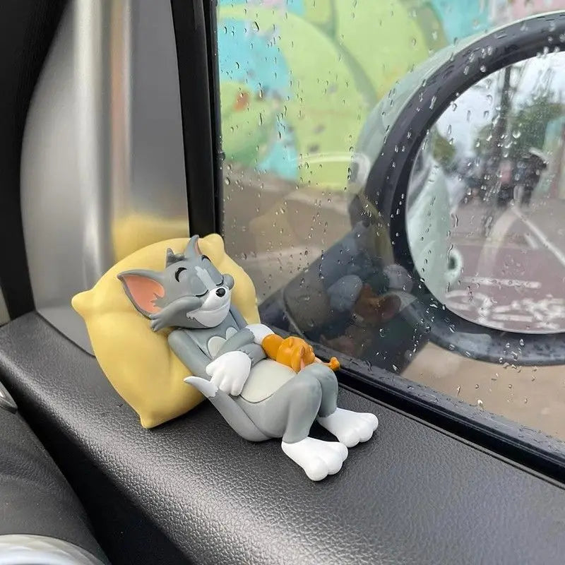 Cute Tom Car Dashboard Decor Set Cartoon Figure Jerry Vehicle Interior Desktop Ornament Collection Car Accessories Windshield