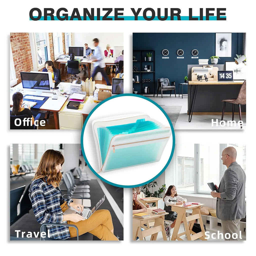 13 Pocket Expanding File Folder Organizer with Front Clear Pouch,Accordion File Organizer with Zipper Closure,Papers Letter Size
