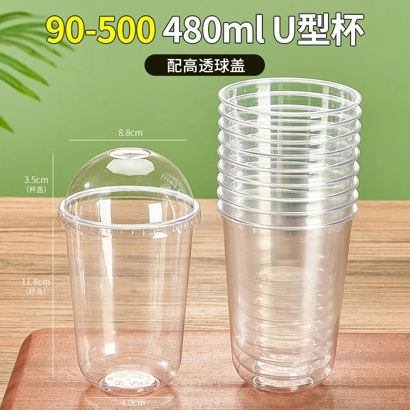 U Shaped Disposable Cold Drinks Plastic Cup 90 Caliber PET Material Transparent Coffee Cups with Lid Sealed Milk Tea Tumbler