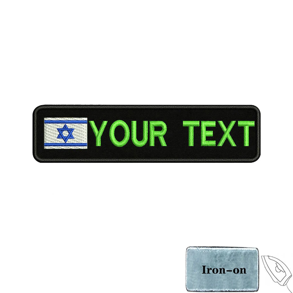 1PC 10cmx2.5cm Israel Flag Custom Personalized Name number Patch Stripes Badge tags Armband Iron On Or Hook Loop embroidered