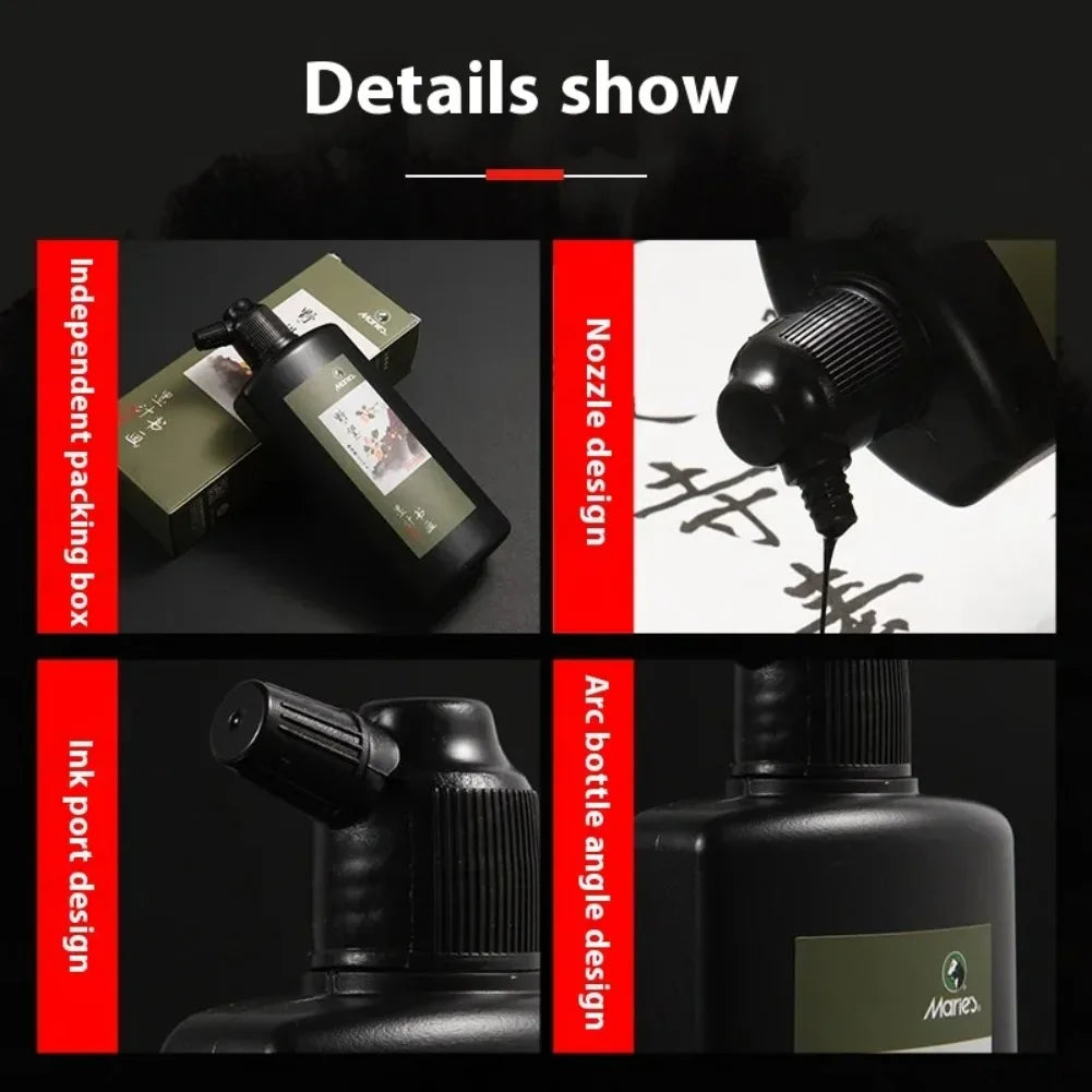 Professional Traditional Black Liquid Ink Chinese Calligraphy Sumi Painting Water-Based Drawing Ink for Writing Art Creation