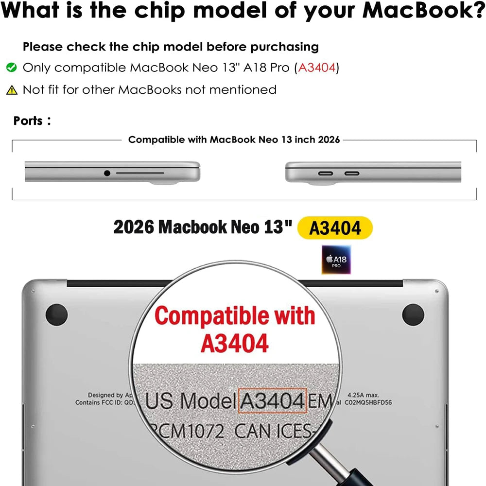 Laptop Protector Case For MacBook Neo 13 inch 2026 With Keyboard Cover Plastic Hard Shell Case For MacBook Neo A3404 Accessories