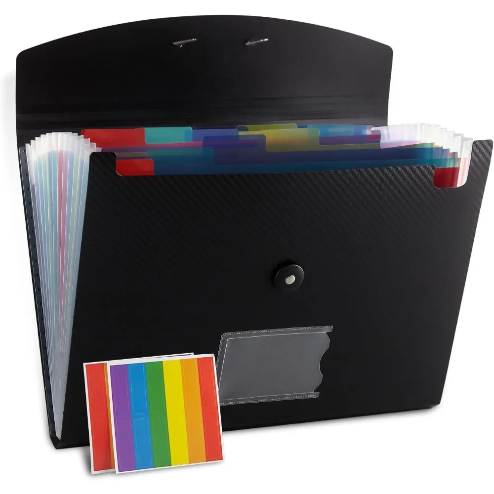 13 Pocket Expanding File Folder Organizer with Polypropylene Material Letter Size Document Holder for Home Office School Use Black Color Accordion File Storage for Papers Receipts Bills and Records