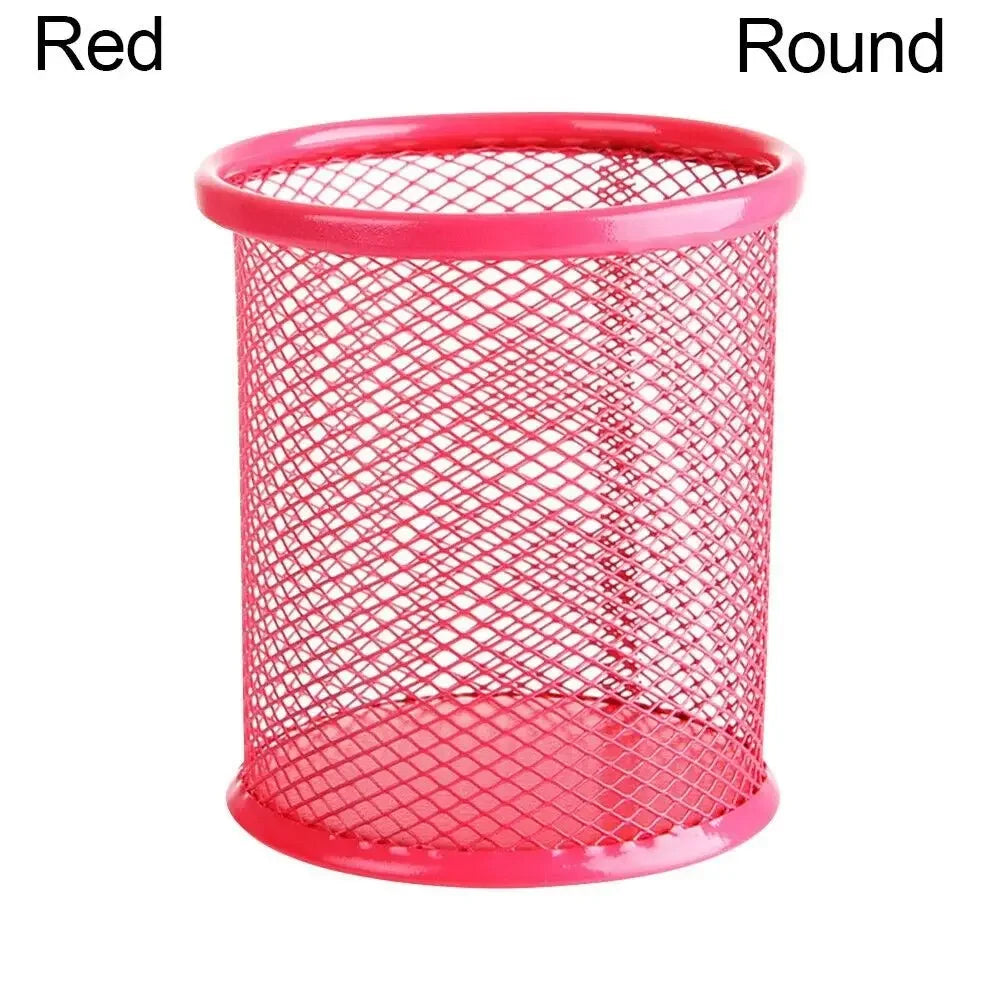 Multifunction Round/Square Mesh Pen Pot Multicolor Pen Holder Desk Tidy Stationery Organiser Pencil Storage Stationery Organiser