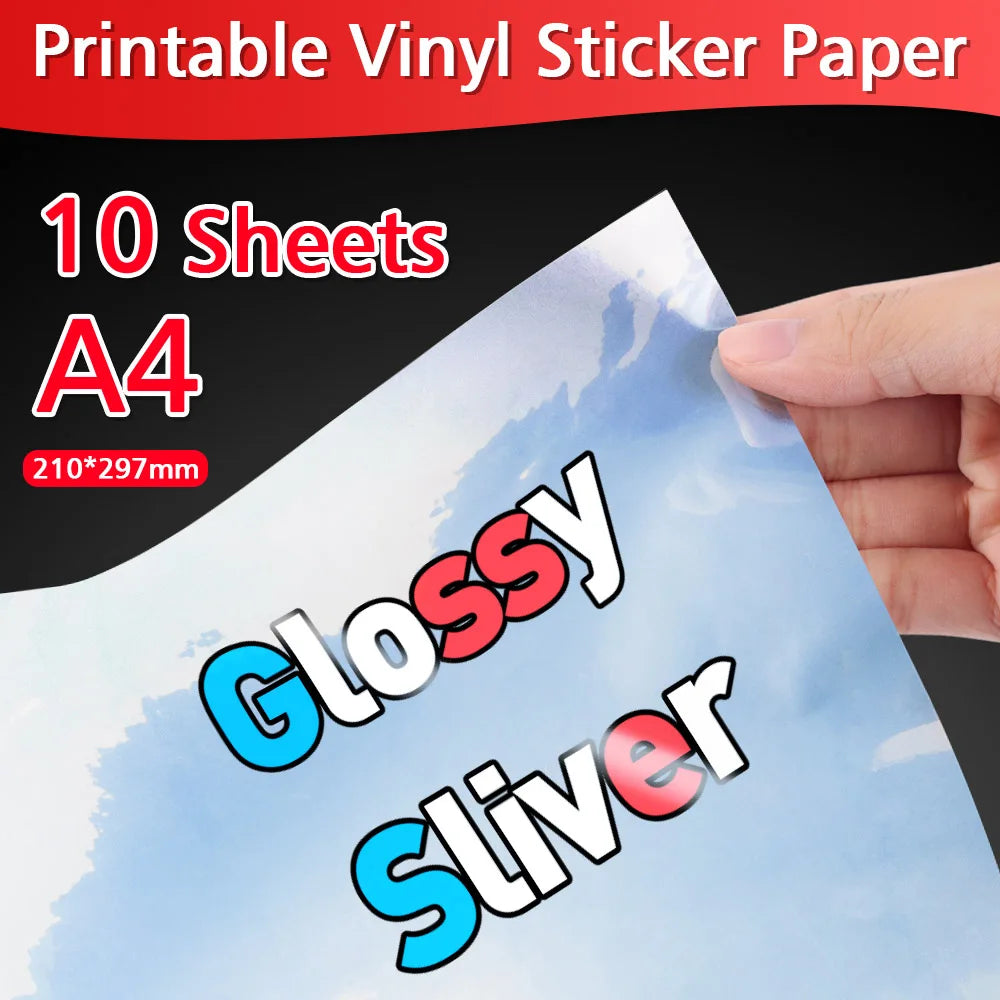 10/20/30/40/50/100 Sheets Printable Vinyl Sticker Paper A4 White Glossy Waterproof Self-Adhesive Copy Paper for Inkjet Printer