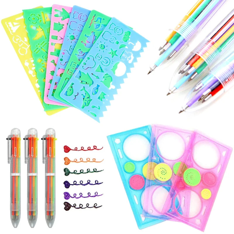 Multi Shaped Painting Ruler Spirograph Magic Drawing Template Oval Geometric Curve Pattern Multifunctional Stationery Gifts ZYF