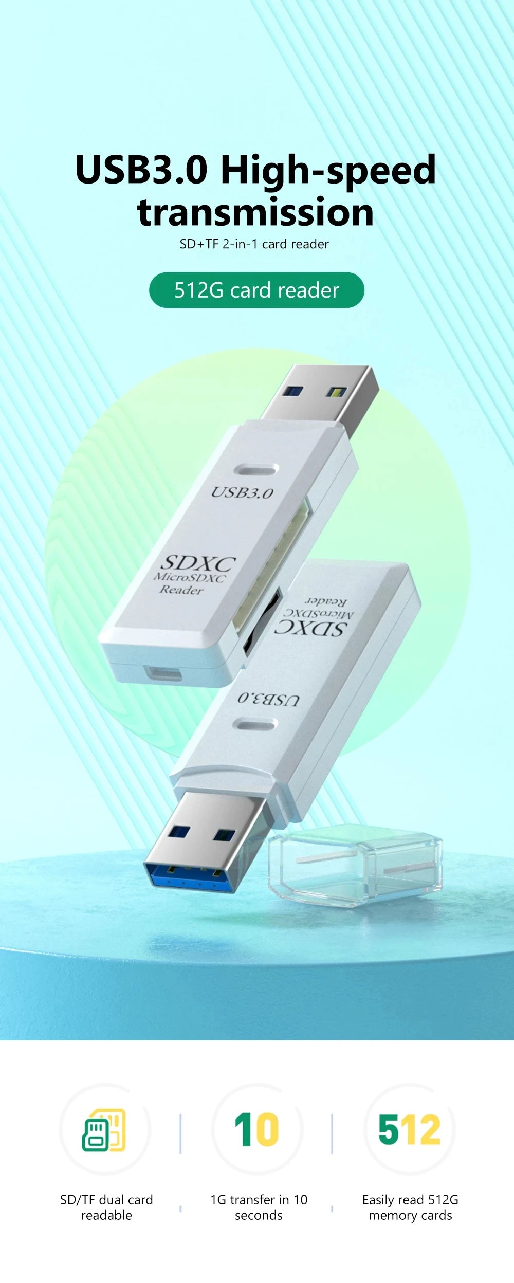 NNBILI 1-2pcs Card Reader USB3.0/2.0 To SD TF Memory Adapter High Speed TF Memory 2 IN 1 Card Reader For PC Laptop Accessories