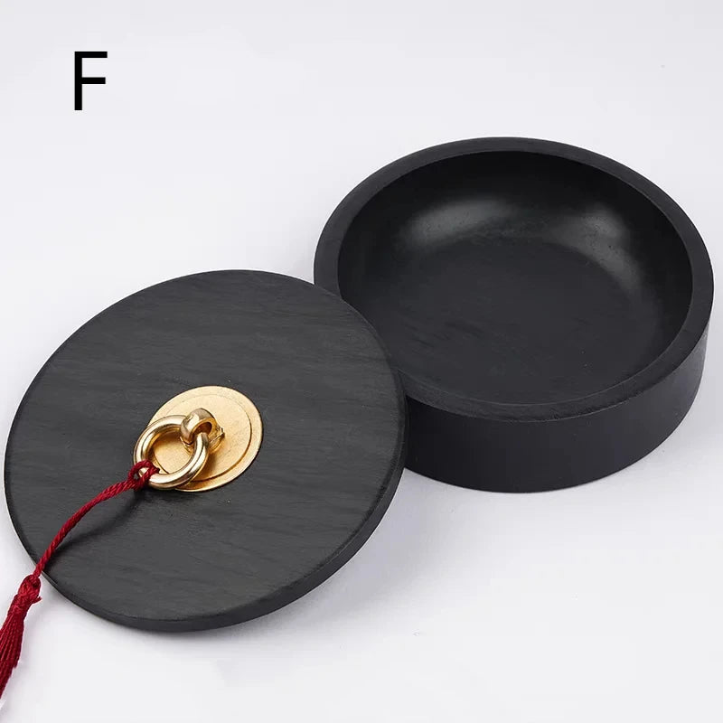 Natural Raw Stone Inkstone Chinese Brush Writing Painting Circular Inkstone Vintage She Inkstone Cartridge Calligraphy Supplies