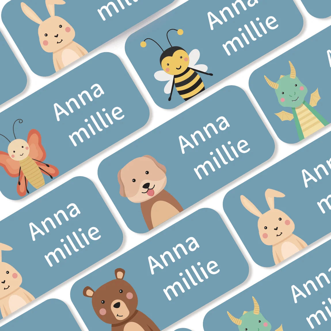 Custom Name Labels Stickers, Waterproof Personalized Clothing & Item Tags, Cute Animal Labels for Bottles Lunch Box, 72pcs