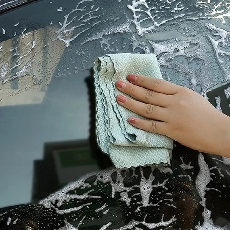 Fish Scale Microfiber Cleaning Cloth Lint Free No Trace Reusable Polishing Rag For Window Car Kitchen Mirror Glass