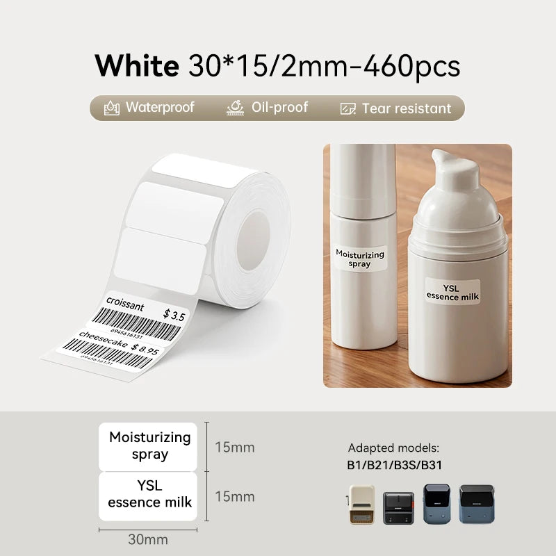 1 Roll NIIMBOT White/Cold Thermal Adhesive Label for B1 B21 B3S B31 B4 Anti-Oil Tear-Resistant Price Tag Home Bussiness Use