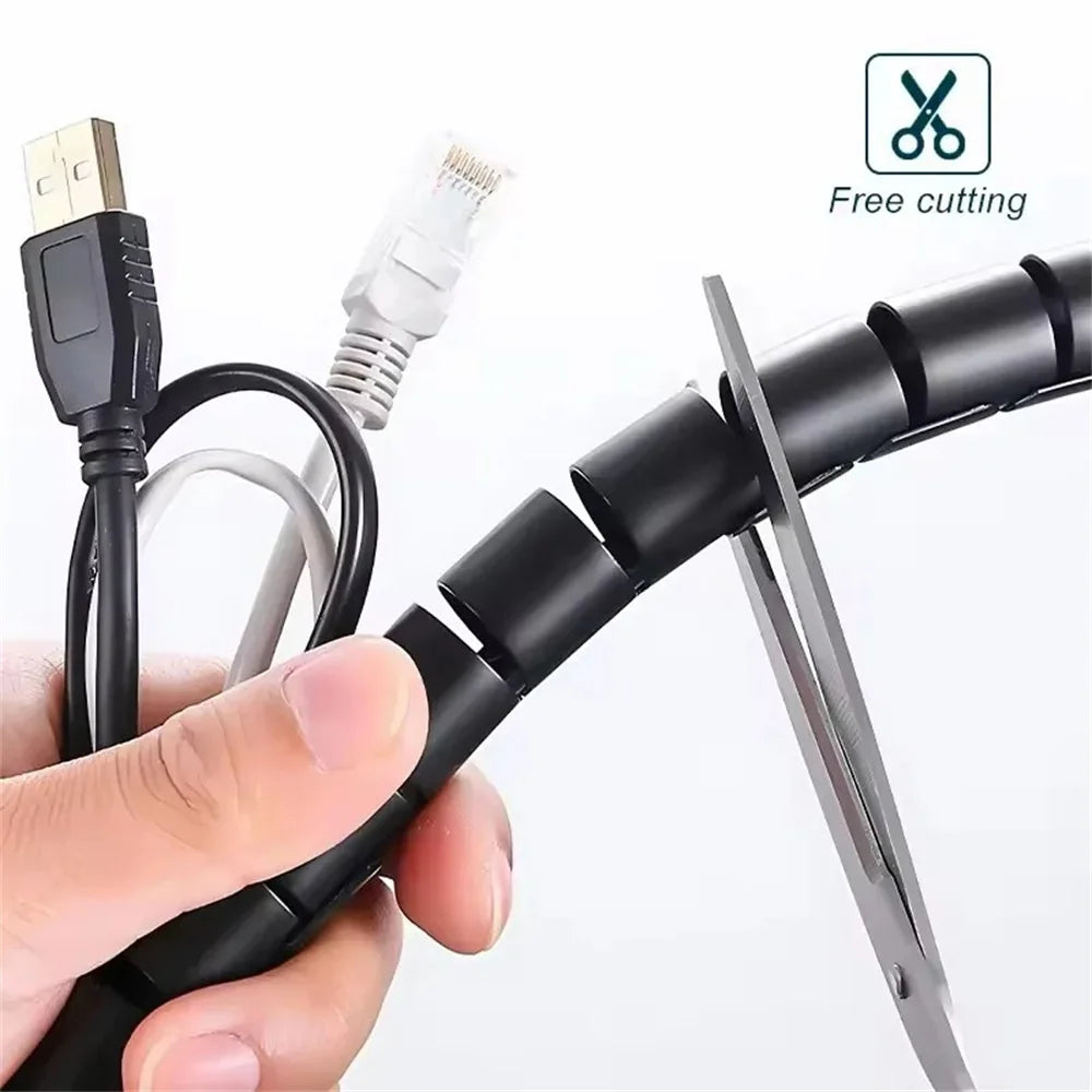 2M Cable Tube Clip Flexible Spiral Wire Protector Computer Cord Protective Tube Clip Cable Organizer Desk Tidy Management Tools