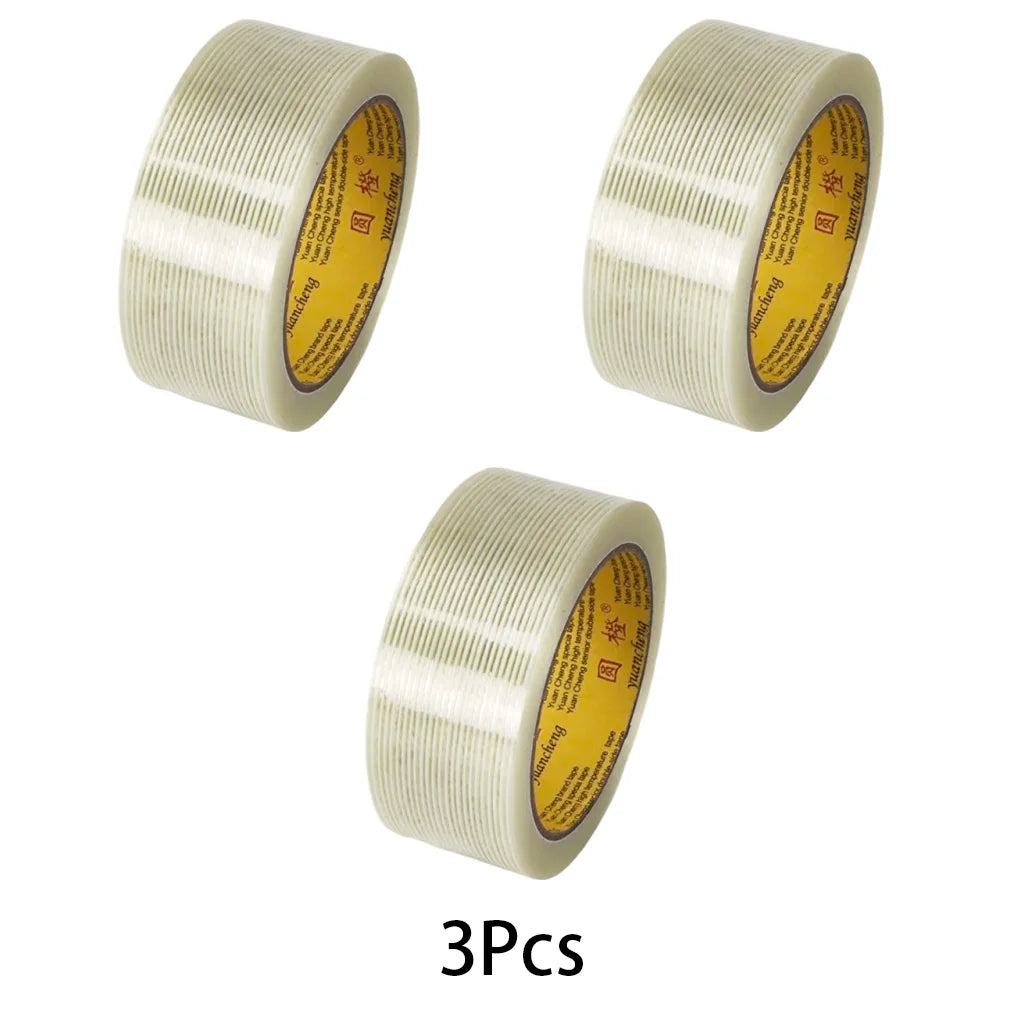 10M-20M Striped Fiber Tape Lithium Battery Pack Insulation Wrap Fiberglass Transparent Single Side Adhesive Seal Packaging Fixed
