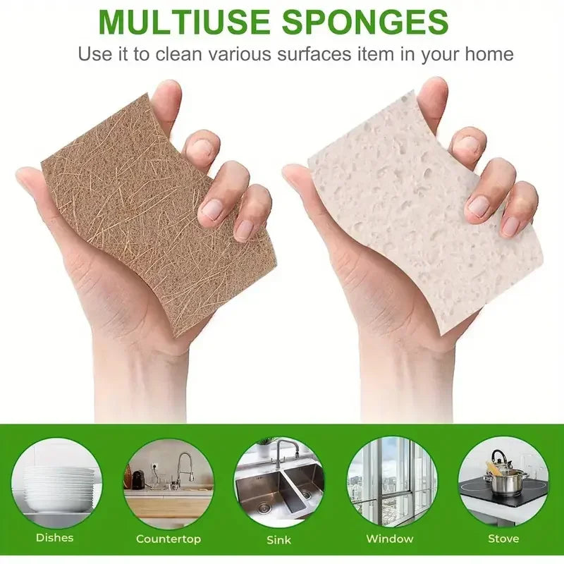 1/6/12Pcs Natural Kitchen Sponge Cellulose and Coconut Scrubber for Dishes Pack of Household Cleaning Sponges White