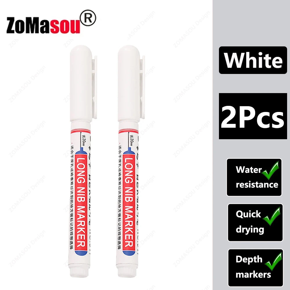 1-90Pcs Waterproof White Long Head Markers Pen 2cm Woodworking Deep Hole Marker Pens Metal Carpenter Black/Red/Blue/Green Ink