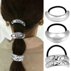 3PCS Hair Ties Irregular Geometric Charms Elastic Rubber Band Gold Silver Metal Hair Cuff Rope for Women Girls Hair Accessories