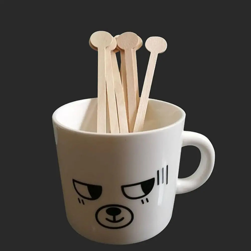 100 Pcs Wooden Coffee Stirrer Sticks Round Head Biodegradable Hot/Cold Drinking Stir Popsicle Disposable Coffee Swizzle Stick