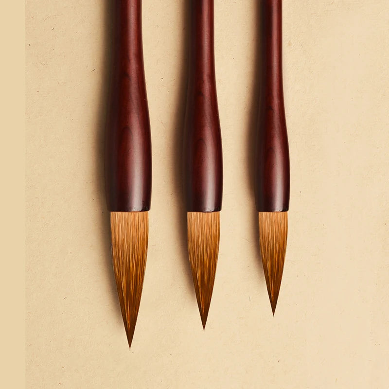 3 Pcs/set Luxurious Redwood Calligraphic Writing Brush L/M/S Weasel Wool Hair Chinese Painting Brush Suit for Learning Exercises