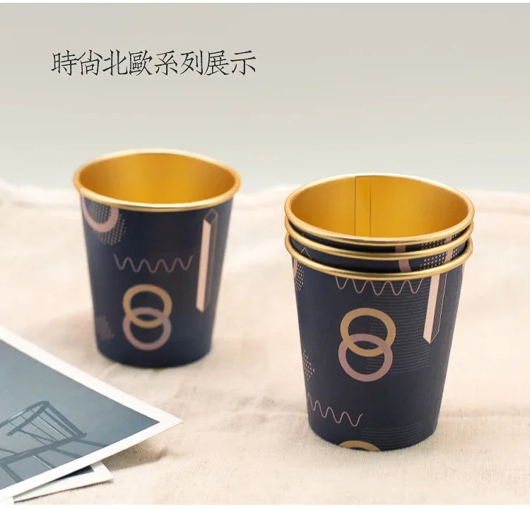 50pcs/pack 7oz/210ml Gold Foil Paper Cup Household Commercial High-end Disposable Cup Water Cup Tea Cup Coffee Cup Customization