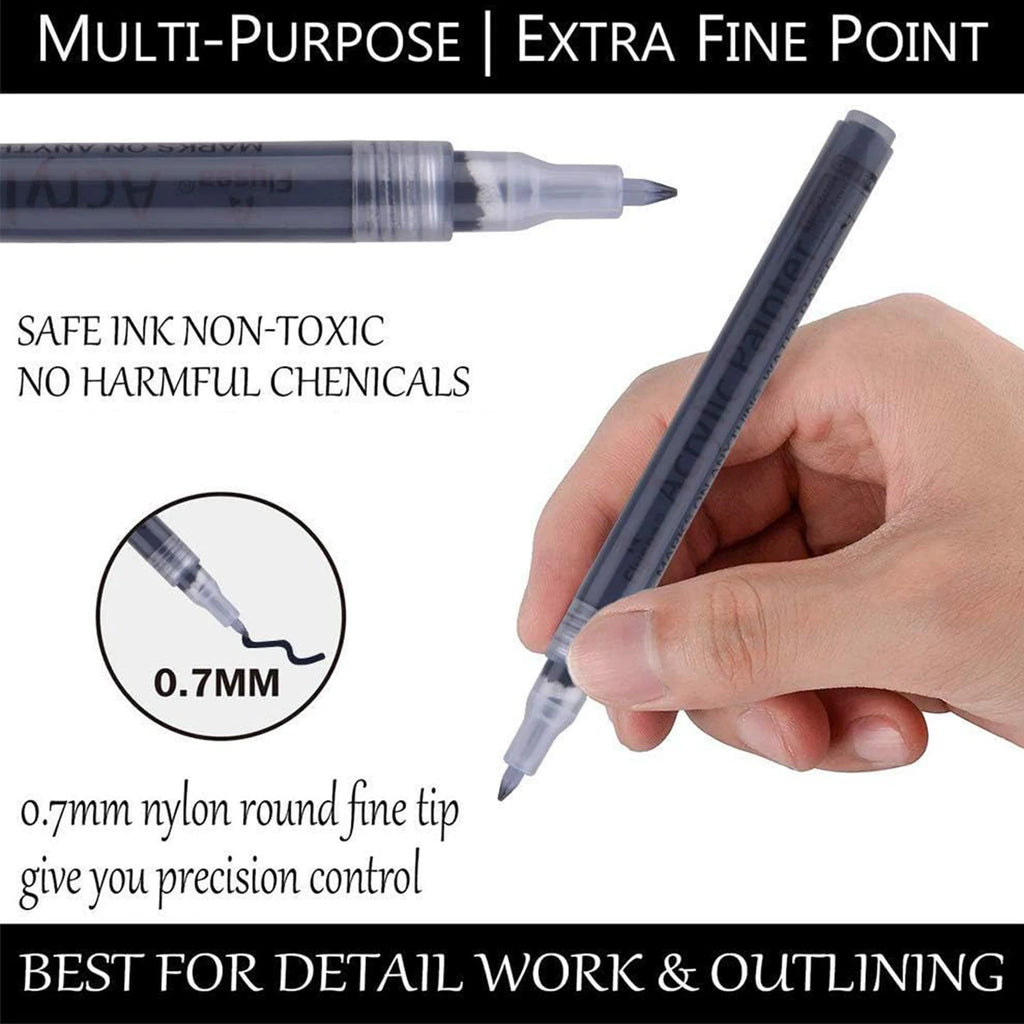 6Pcs/set Black Acrylic Paint Pen for Rock Painting, Stone, Ceramic, Glass, Wood, Tire, Fabric Metal, Canvas