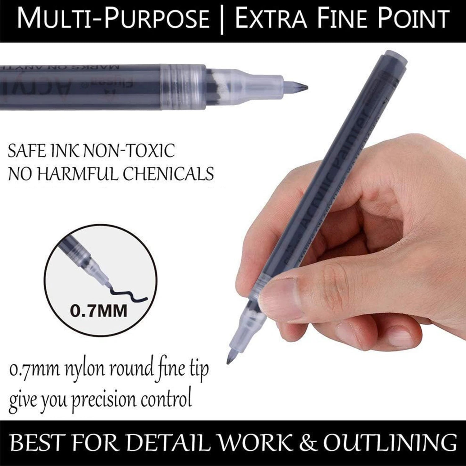 6Pcs/set Black Acrylic Paint Pen for Rock Painting, Stone, Ceramic, Glass, Wood, Tire, Fabric Metal, Canvas