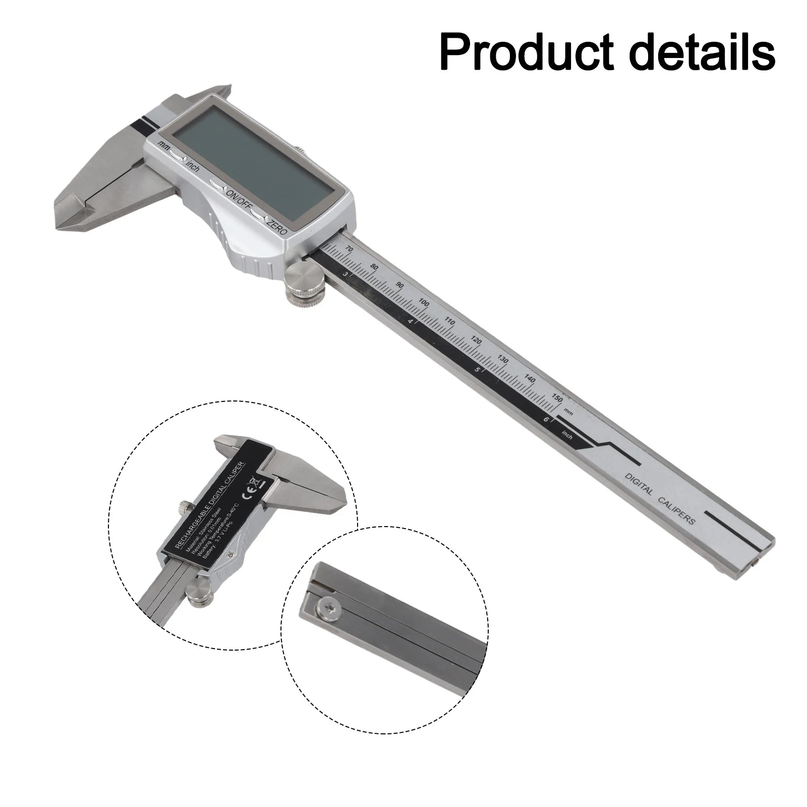 Digital Caliper Rechargeable Vernier Measuring Tool High-Precision 0.01mm Stainless Steel Depth Gauge For Jewelry