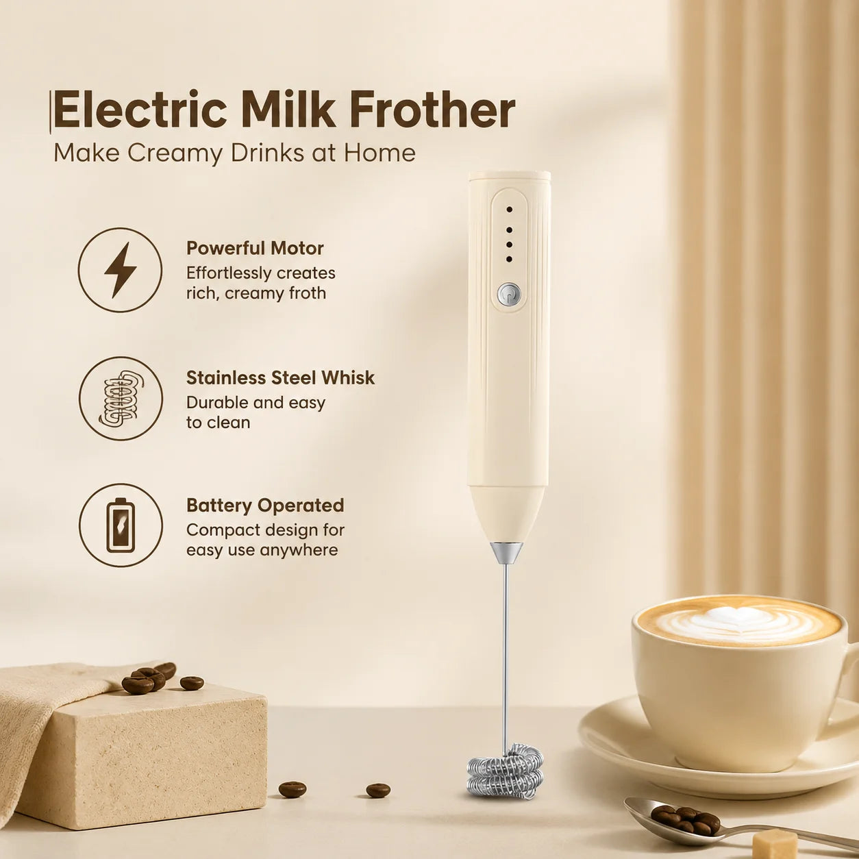 Handheld Milk Frother Type-C Rechargeable Cordless Foam Maker 304 Stainless Steel Mini Mixer for Coffee Matcha Egg Baking Home