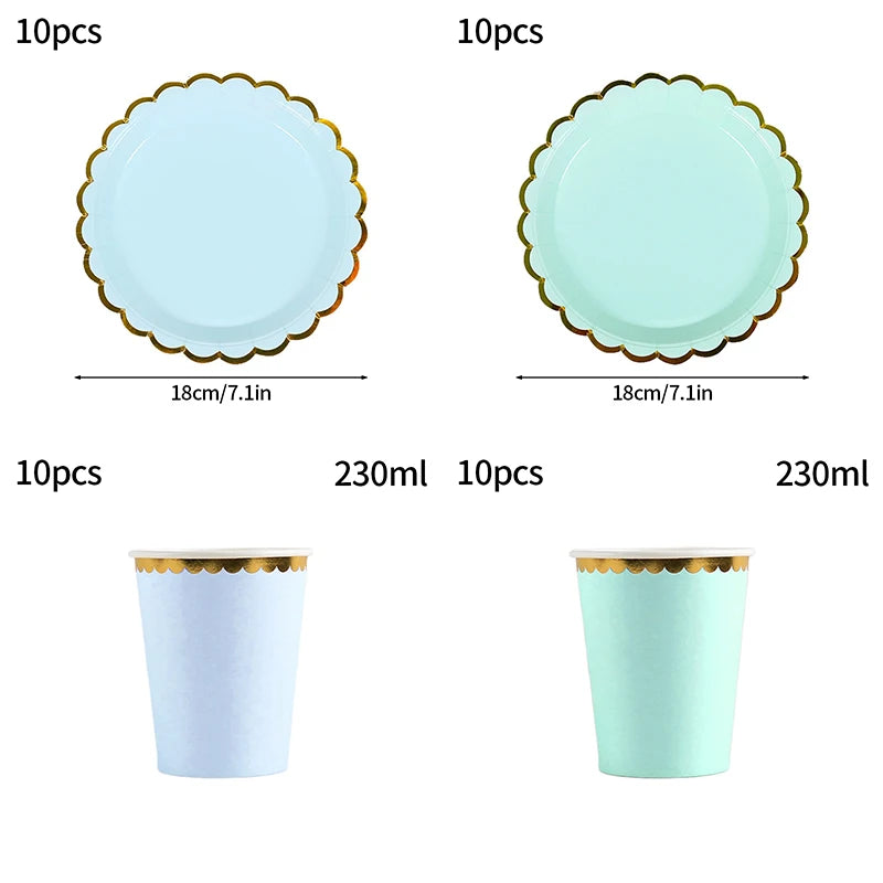 10pcs/set Disposable Birthday Tableware Cup Paper Plate Straws Birthday Party Wedding Decoration Kids Baby Shower Party Supplies
