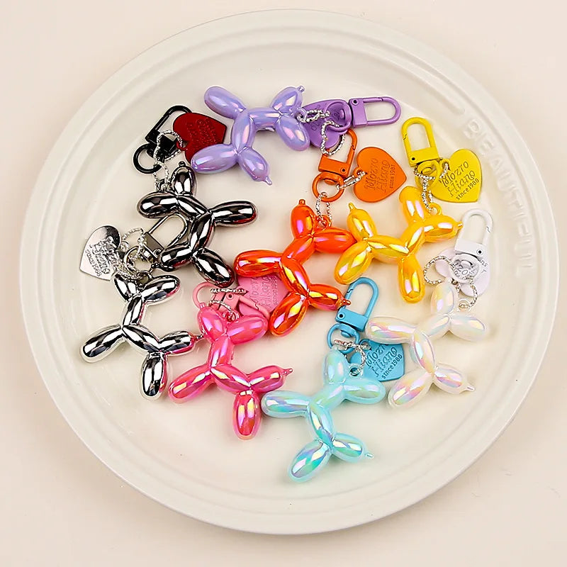 DIY Candy Color Sweet Resin Balloon Dog Keychain For Women Girls Animal Shaped Phone Chain Key Buckle Accessories Bag Pendant