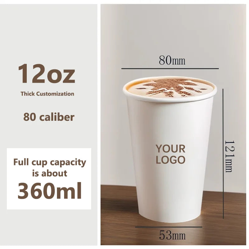 500pcs 12oz 360ml/400ml/420ml Disposable Paper Cups - Custom Logo Printed Bulk Coffee Cups, Thickened Hot/Cold Drink Container