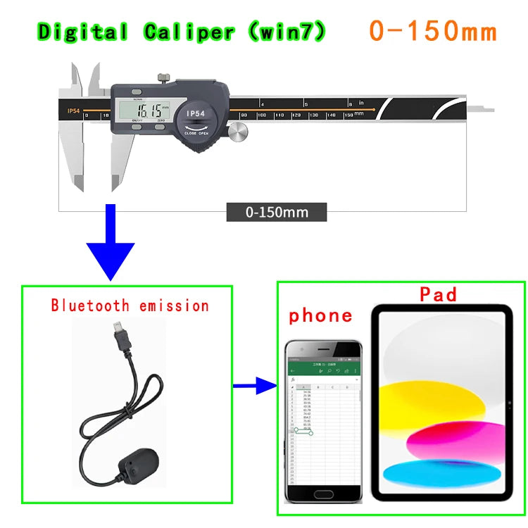 Built-in Bluetooth Digital Caliper for Wireless Transmission Electronic Caliper for Measuring Outer Diameter Inner Diameter 150m