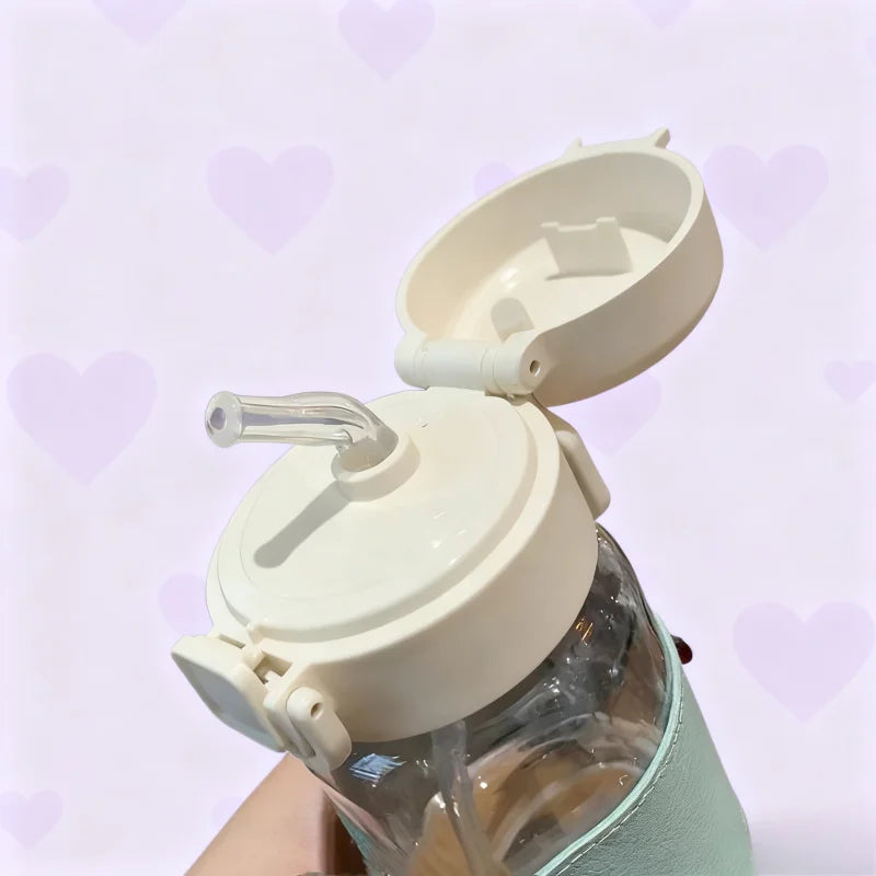 500ml Leak-proof Water Bottle with Straw Portable Student School Food Grade Plastic Water Cup Modern Simple Style Juice Beverage