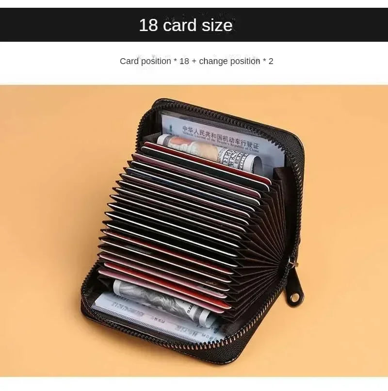 Multi Slot Card Holder Vintage Small Wallet Women Men Business Bank Credit Card Bag Male Coin Pouch Solid Leather Zipper Wallet