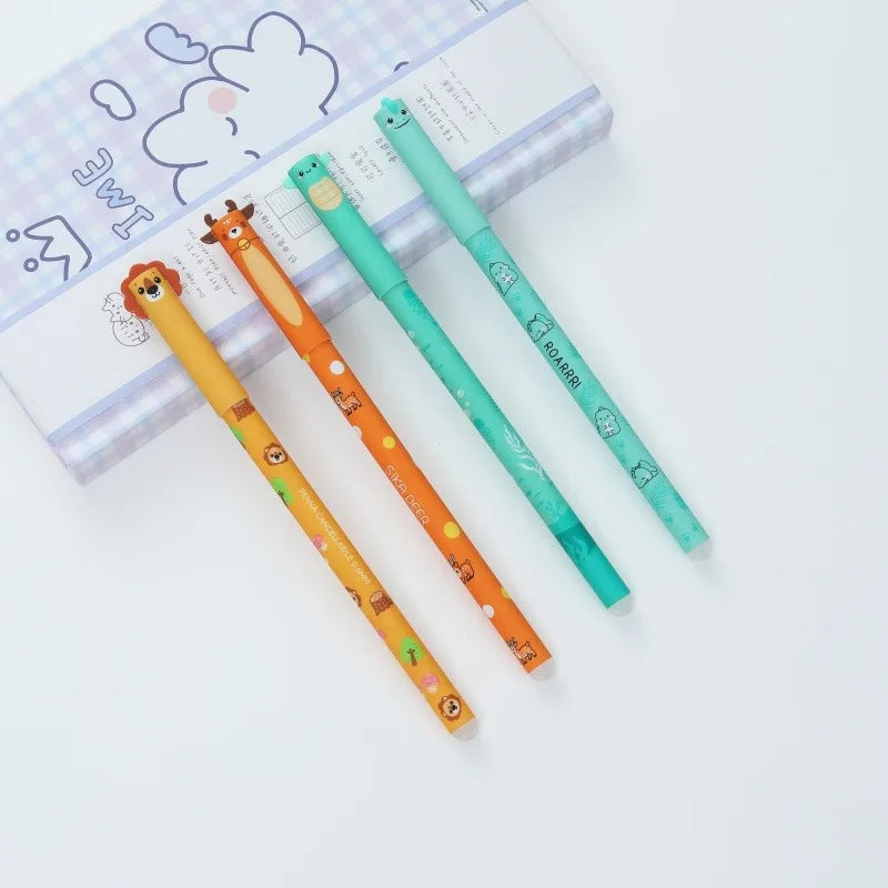 4/8pcs Colors Erasable Gel Pens with Erase Ink Cute Animal Pen Colours 0.5mm/0.7mm Tip Fine Ballpoint Pen for School Office Gift
