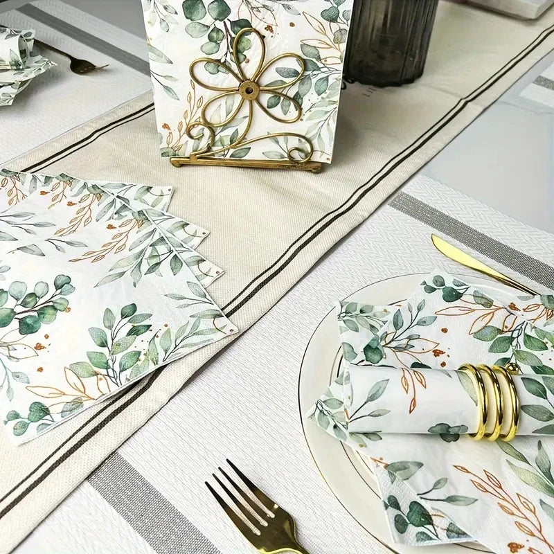 Eucalyptus Napkins Disposable Hand Towels for Bathroom Sage Green Leaves Gueay Dinning,Beverages or Cocktail Disposable