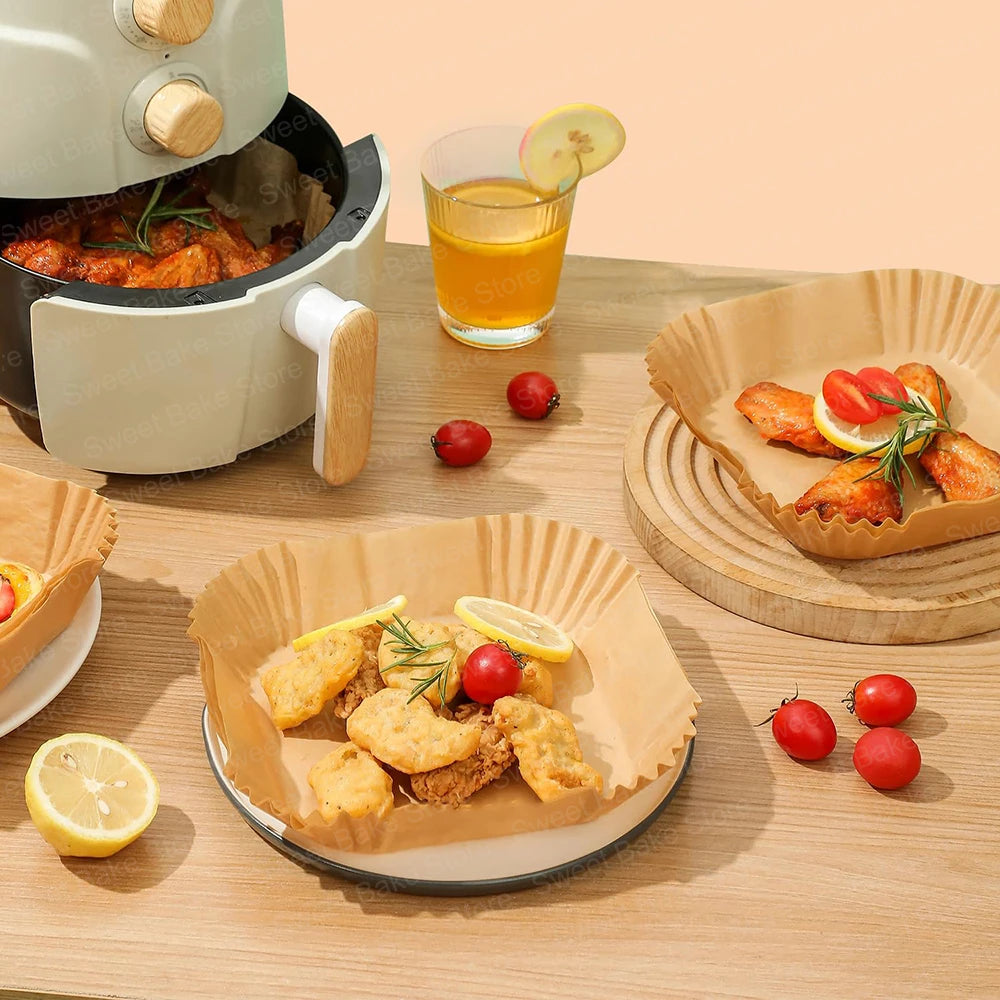 16/20/23CM Square Multiple Sizes Air Fryer Parchment Paper Liners Non-stick Baking Tray For 3-10 QT Frying, Cooking, Roast