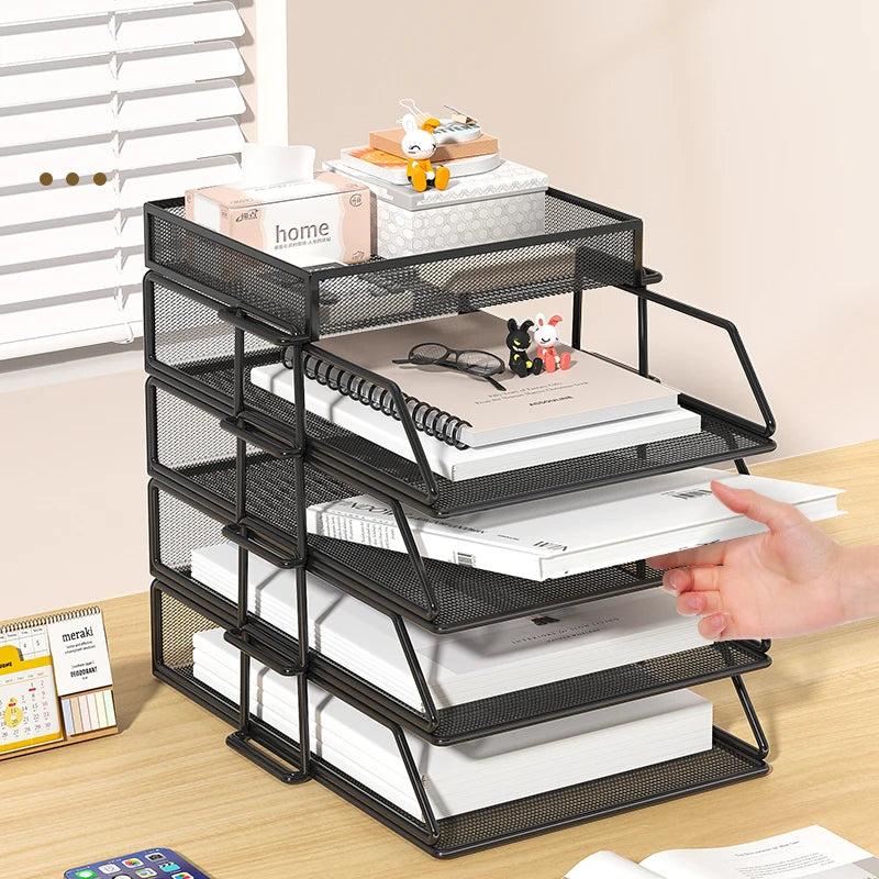 Metal desktop file rack, bookcase, office file storage box, multi-layer iron file frame, data storage, folder shelving