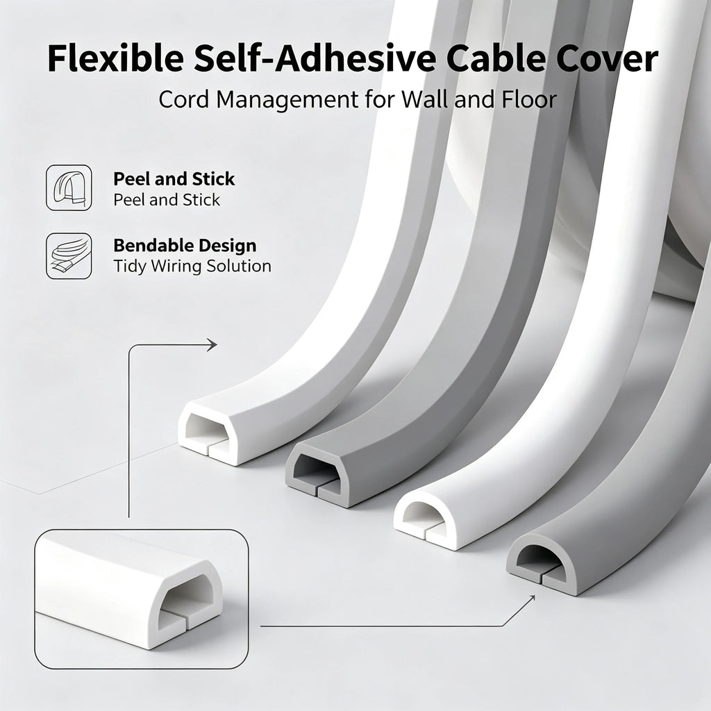1PC 3/5M Self-Adhesive PVC Cable Management Strip Decorative Wire Protection Strip Suitable for Covering Wires on Walls Floors