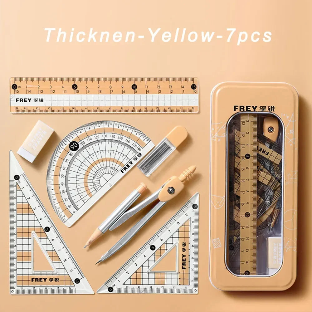 New 7Pcs/Set Professional Back to School Mathematical Rulers Set Compass Ruler Multi-function Drawing Tools Students Stationery