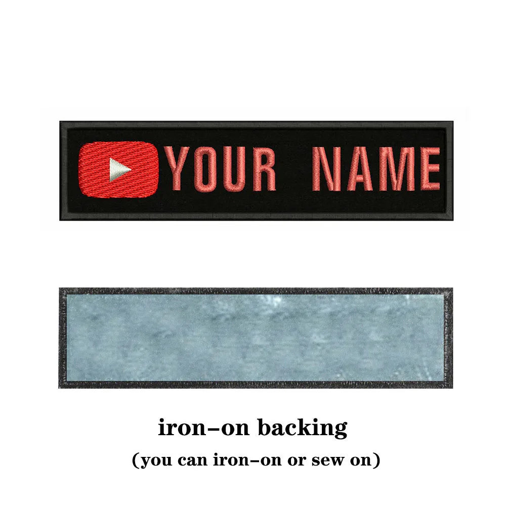 YouTube Logo 10X2.5cm Embroidery Custom Name Text Patch Stripes Badge Iron On Or  Patches