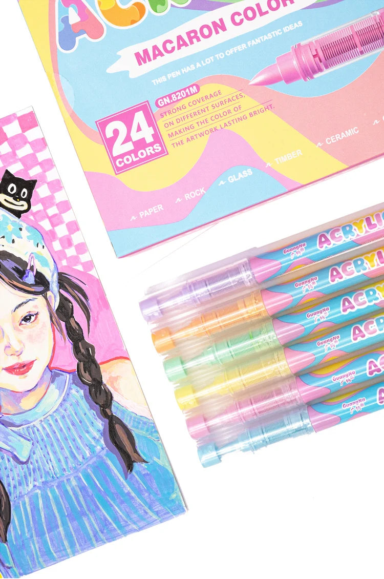GuangNa 12-72 Colors Soft Brush Acrylic Marker Pen Set,Skin Tone, Macaron color,DIY Hand Drawn,Paint Art Markers pens,GN.8201F/M
