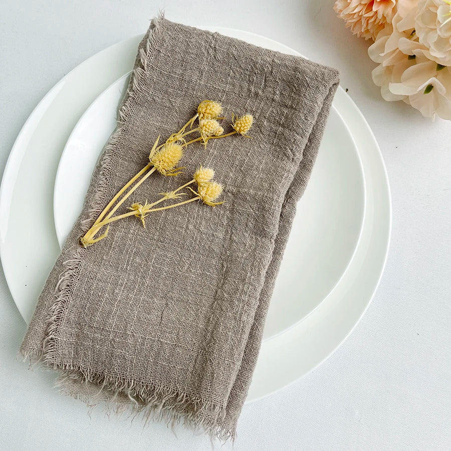 10pcs 32x32cm Gauze Cotton Wedding Napkins Reusable Green Trim Tea Towel Rustic Retro Burrs Napkins for Party Table Decoration