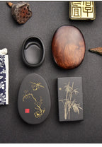 Small Portable Ink stone Chinese Style Calligraphy Regular Script Ink Stone Students Brush Writing Raw Stone She Inkstone